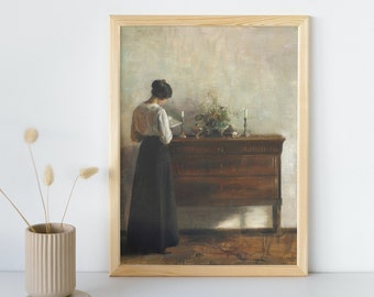 Vintage Woman Oil Painting, Printable Wall Art, Victorian Woman Portrait, Fine Art Poster, Moody Home Decor Print, Instant Download