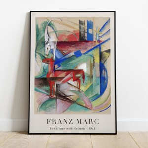 Franz Marc Print, Abstract Landscape with Animals, Colorful Printable Wall Art, Famous Modern Prints Vintage Exhibition Art Digital Download