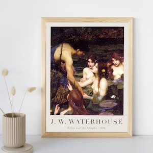 Hylas and the Nymphs Painting with Text, John William Waterhouse, Printable Wall Art Decor, Famous Landscape Fine Art, Instant Download