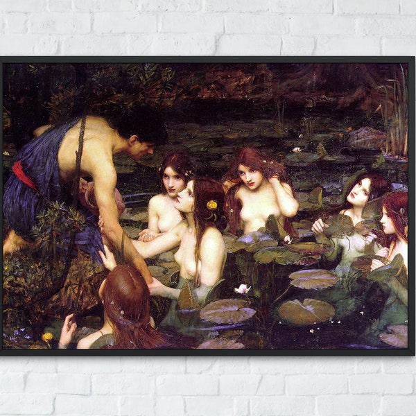 Hylas and the Nymphs Painting, John William Waterhouse, Printable Wall Art Decor, Famous Landscape Print, Classic Fine Art, Instant Download