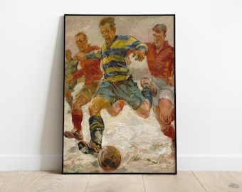 Printable Soccer Wall Art, Vintage Soccer Painting Poster, Boys Bedroom Decor, Teen Room Wall Art, Soccer Gifts, Digital Sports Poster