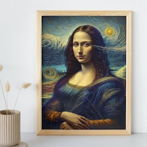 Mona Lisa in Starry Night Painting, Van Gogh Da Vinci Printable Wall ...