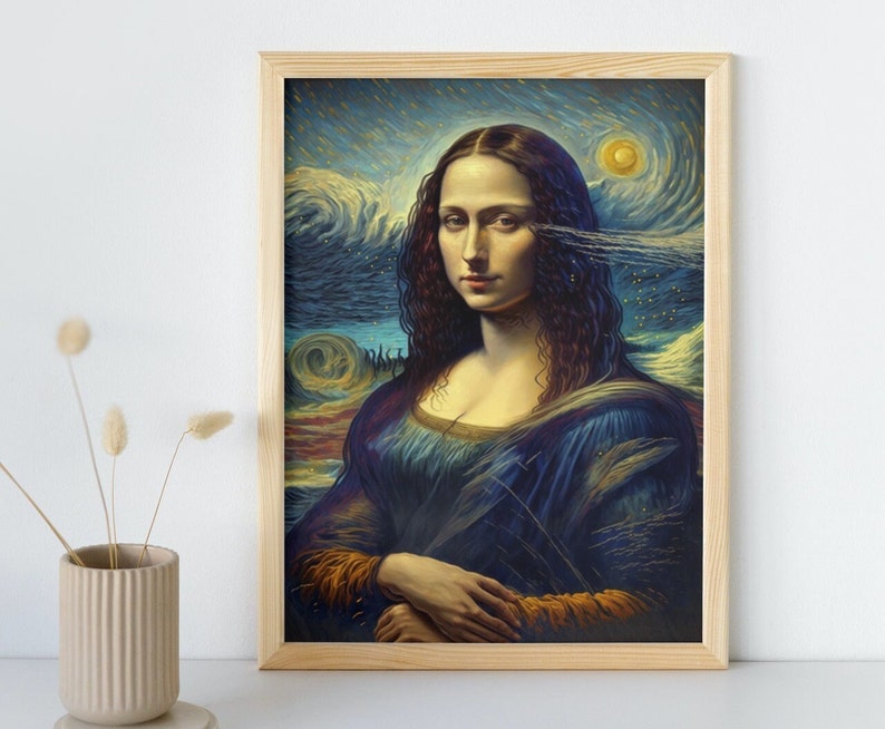 Mona Lisa in Starry Night Painting, Van Gogh Da Vinci Printable Wall ...
