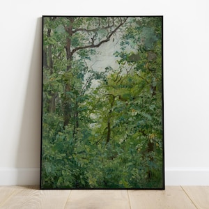 Forest Trees Painting, Woodland Landscape Art Print, Vintage Rustic Wall Decor, Country Style Printable Poster, Digital Download