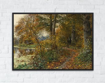 Rustykalna jesień do wydrukowania na ścianie, wydruk krajobrazu jesiennego, malarstwo krajobrazu w stylu vintage, pobieranie cyfrowe, wystrój jesienny, do wydrukowania jesienna grafika
