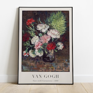 Impresión de Van Gogh, impresión de arte minimalista, jarrón con claveles imprimible de Van Gogh, impresiones digitales, póster de exposición impresionista, descarga