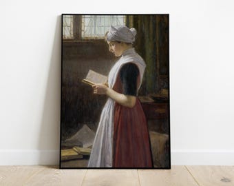 Woman Reading in Sunlit Room, Classic Literary Art Print, Vintage Domestic Scene, Rustic Wall Decor, Printable Antique, Digital Download
