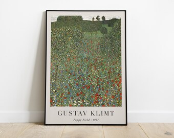 Poppy Field Painting with Text, Gustav Klimt, Printable Wall Art Decor, Famous Vintage Print, Fine Art Poster, Instant Download