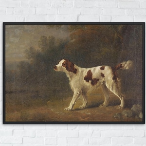 Impressão de cão de caça vintage, pôster digital de cão da Bretanha, arte de parede de cão antigo, impressão de pintura de cão de caça, decoração de fazenda, presente para amantes da Bretanha