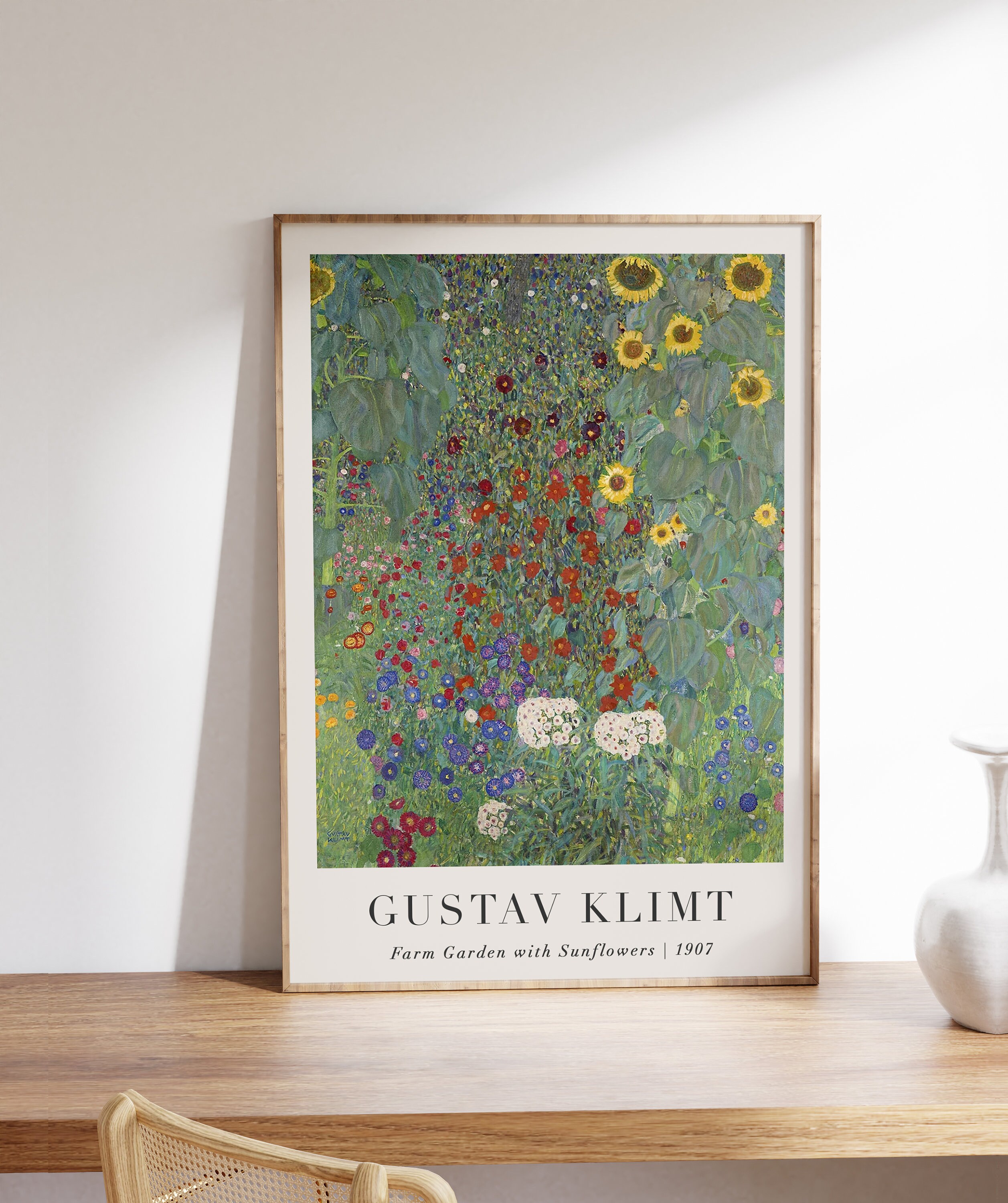 グスタフ・クリムト作「ひまわり畑の絵とテキスト」、印刷可能な壁飾り