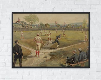 Vintage Baseball Poster Printable, Classic Sports Wall Art, Baseball Fan Gift, Baseball Print, Bat and Glove Decor, Sports Room Art
