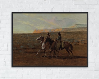 Rustic Cowboy Printable Art, Vintage Western Decor, Antique Cowboy Painting, Southwest Wall Art, Digital Ranch Decor, Western Room Poster