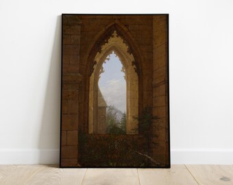 Gothic Schloss Fenster druckbare Wandkunst, Vintage Architektur digitaler Download, dunkle Academia ästhetische Dekor, antike Kunst-Druck
