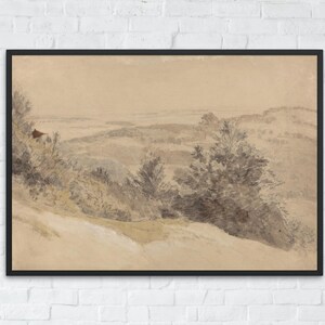 Printable Beige Landscape Art, Neutral Minimalist Painting, Muted Digital Wall Decor, Vintage Nature Scene Download