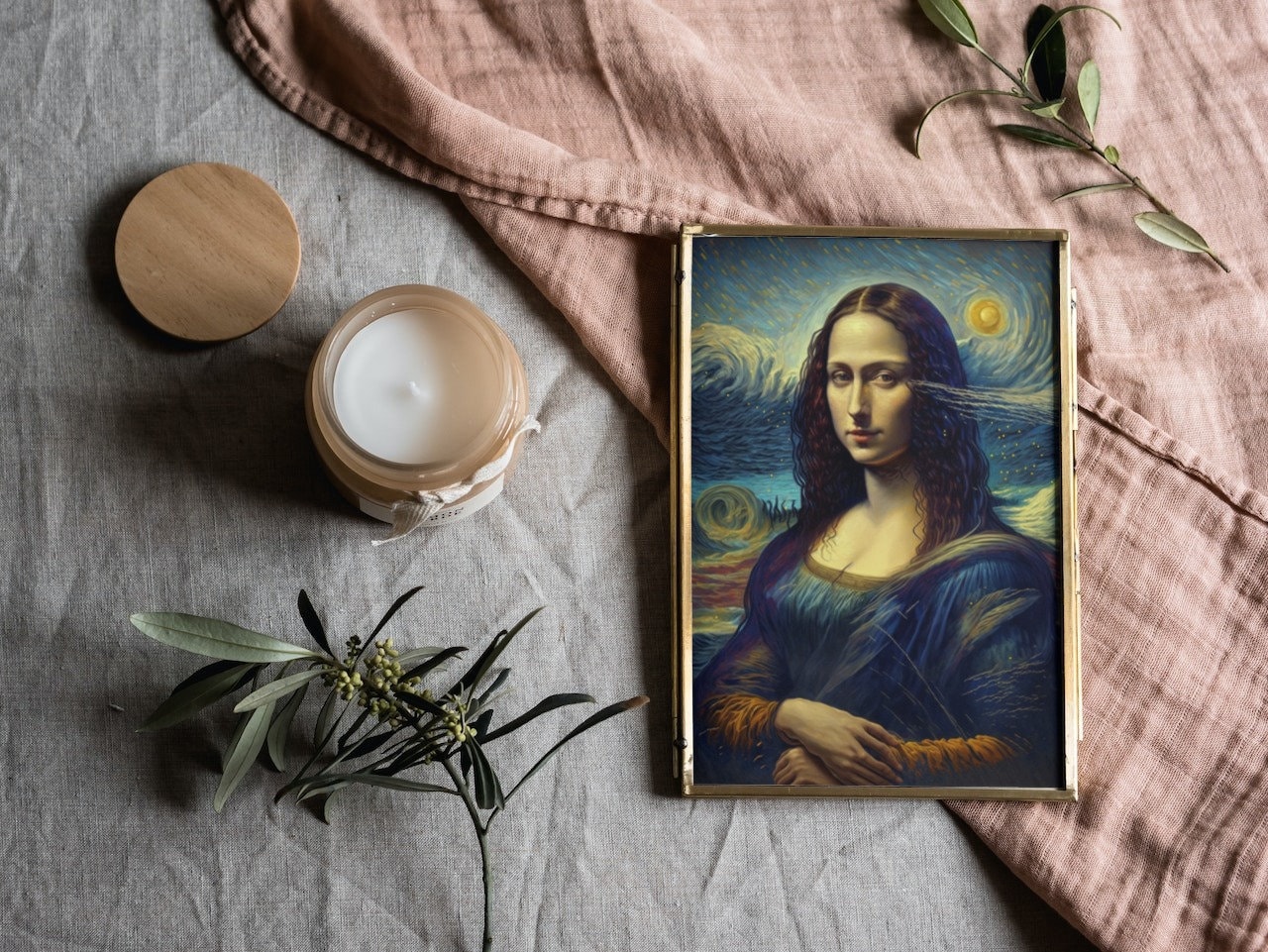 Mona Lisa in Starry Night Painting, Van Gogh Da Vinci Printable Wall ...