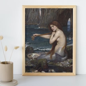 A Mermaid, John William Waterhouse Printable Wall Art, Famous Portrait Print, Classic Vintage Fine Art Poster, Home Decor, Instant Download