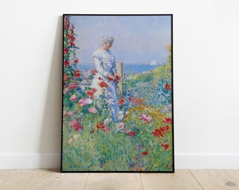 フランスの田舎のコテージの風景、花の庭の絵画 | フランスの