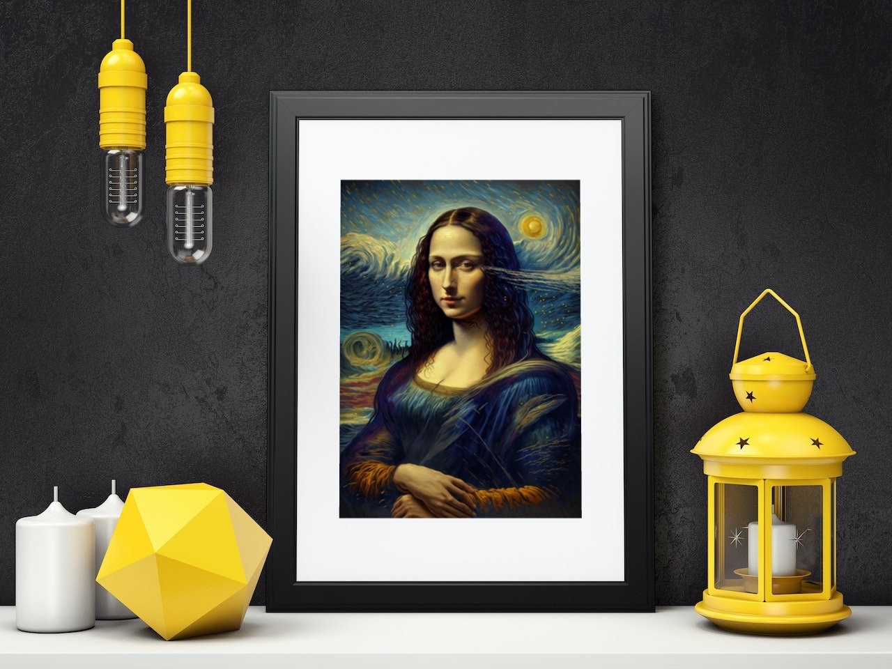 Mona Lisa in Starry Night Painting, Van Gogh Da Vinci Printable Wall ...