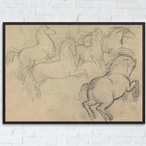 Vintage Horse Sketch, Neutral Farmhouse Wall Art, Printable Rustic Animal Drawing, Digital Country Decor Poster