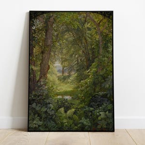 Nature Landscape Printable Art, Vintage Forest Painting, Green Trees Wall Decor, Digital Download, Forest Wall Art, Portrait Poster