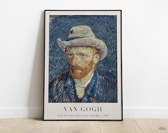 Autorretrato con pintura de sombrero de fieltro gris, impresión de Vincent van Gogh, arte de pared imprimible, famoso cartel de arte impresionista, descarga digital