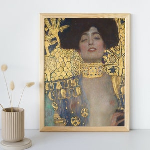 Judith y la cabeza de la pintura de Holofernes, Gustav Klimt, arte de pared imprimible, impresión de retratos famosos, bellas artes clásicas, descarga instantánea