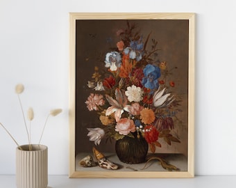 Vintage Botanical Wall Art Print, Victorian Floral Fine Art, Moody Poster, Dark Flowers Art, Antique Home Decor, Printable Digital Download
