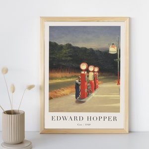 Gas Station Painting with Text, Edward Hopper, Printable Wall Art Decor, Famous Vintage Landscape Print, Fine Art Poster, Instant Download