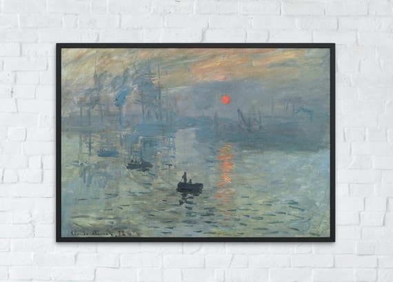 印象派の日の出の絵画、クロード・モネ、印刷可能な壁アート装飾、有名