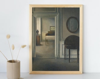 Interior With a Mirror Painting, Vilhelm Hammershoi, Printable Wall Art Decor, Famous Portrait Print, Classic Fine Art, Instant Download