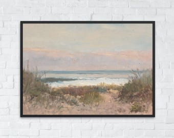 Vintage Coastal Beach Print, Neutral Beach Landscape Art, Soft Seascape Wall Decor, Beach House Wall Art, Digital Farmhouse Printable