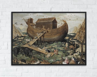 Noah's Ark Vintage Printable, Christian Nursery Wall Art, Vintage Christian Decor, Digital Noah's Ark Print, Bible Story Boat Poster