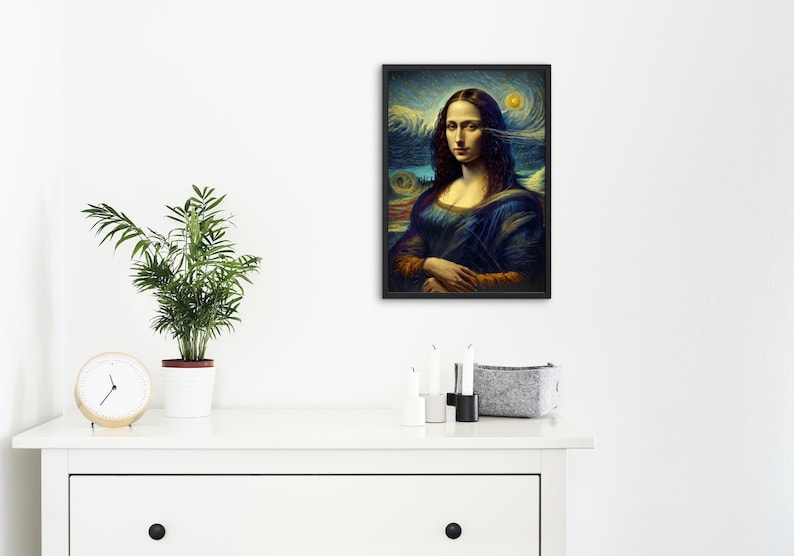 Mona Lisa in Starry Night Painting, Van Gogh Da Vinci Printable Wall ...