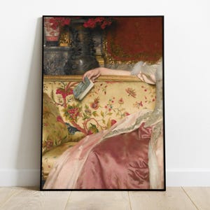 Victorian Woman Reading Art, Antique Portrait Printable, Vintage Bridgerton Painting, Elegant 19th Century Art, Digital Printable Poster