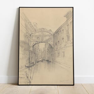 Sketch of Bridge of Sighs, Venice Printable, Italian Architecture Digital Download, European Cityscape Art, Historic Landmark Wall Decor