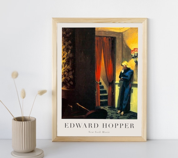 New York Movie Painting with Text, Edward Hopper, Printable Wall Art Decor, Famous NYC Landscape Print, Fine Art Poster, Instant Download