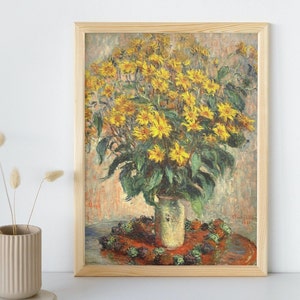 Pintura de flores de alcachofa de Jerusalén, Claude Monet, arte mural imprimible, impresión de retrato famoso, póster de bellas artes clásico, descarga instantánea