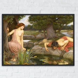 Echo and Narcissus Painting, John William Waterhouse, Printable Wall Art Poster, Famous Vintage Landscape Print, Fine Art, Instant Download