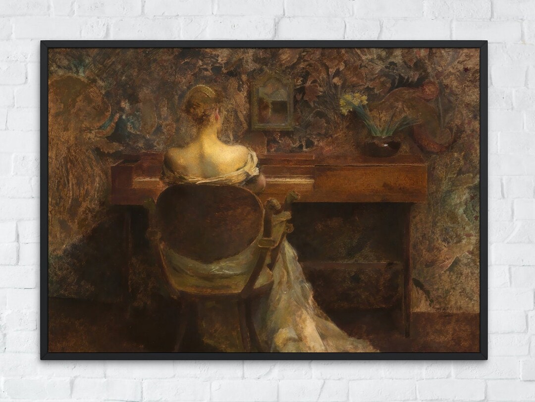 Vintage Moody Pianist Painting, Printable Woman Playing Piano Wall Art ...