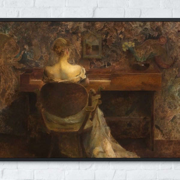 Vintage Moody Pianist Painting, Printable Woman Playing Piano Wall Art, Home Decor Print, Antique Woman Fine Art Poster, Instant Download