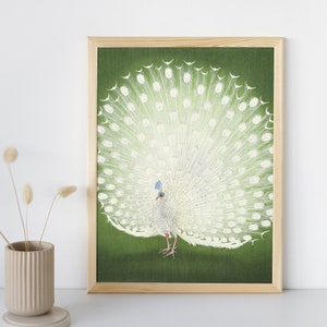 Vintage White Peacock Wall Art Print, Japanese Fine Art, Peacock Prints, Vintage Animal Art, Classic Bird Posters Printable Digital Download