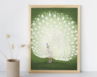 Vintage White Peacock Wall Art Print, Japanese Fine Art, Peacock Prints, Vintage Animal Art, Classic Bird Posters Printable Digital Download