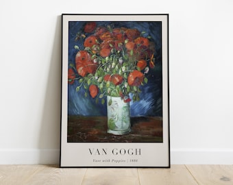 Cuadro de un jarrón con amapolas, lámina de Vincent van Gogh, arte mural impresionista imprimible, póster de arte impresionista famoso, descarga digital.