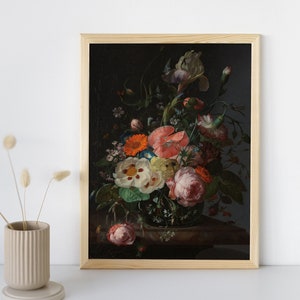Vintage Dark Floral Wall Art Print, Antique Flower Portrait,Vintage Fine Art Prints,Victorian Dark Art,Home Decor,Printable Digital Download