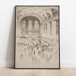 Vintage Grand Central Station Sketch, Black and White New York City Drawing, Architecture Art, Digital Printable Poster, Urban Wall Decor