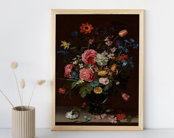 Stimmungsvoller Blumenwand-Kunstdruck, Dark Academia Fine Art, Vintage und antike Drucke, klassische Blumen-Wanddekoration, druckbare digitaler Download