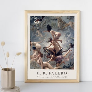 Sketch of Witches Going to their Sabbaths Painting with Text, Luis Ricardo Falero, Printable Wall Art, Portrait Fine Art, Instant Download