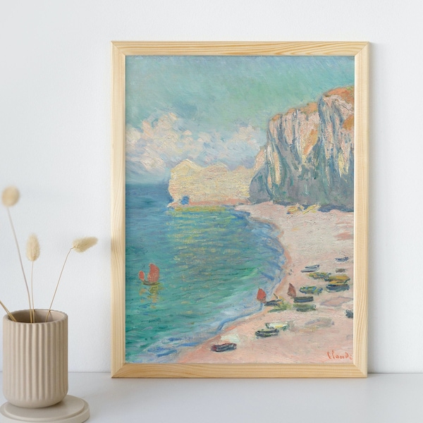 The Beach and the Falaise d'Amont Painting, Claude Monet, Printable Wall Art, Famous Portrait Print, Classic Fine Art, Instant Download