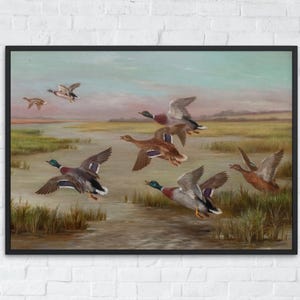 Vintage Duck Painting Printable, Spring Bird Wall Art, Farmhouse Decor, Ducks in Flight Art, Nursery Printable, Instant Digital Download