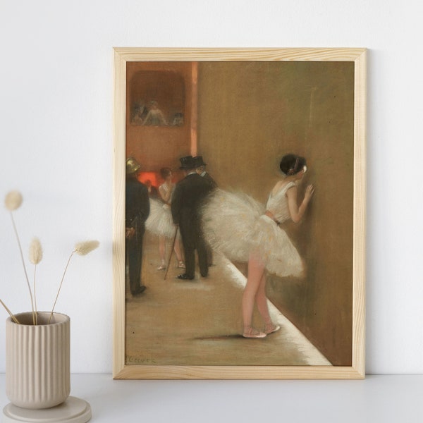 Ballerina Portrait, Woman Painting Wall Art Print, Fine Art, Muted Neutral Colors Prints Behind the Curtain Decor Printable Digital Download